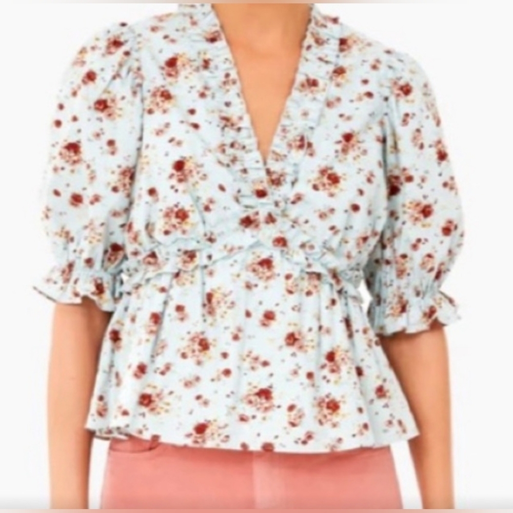 Tuckernuck Hyacinh House Rela Floral Ruffle Babydoll Blouse Size M - Picture 2 of 13